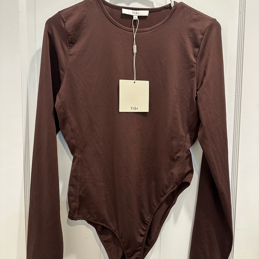 Tibi Brown Long Sleeve Bodysuit